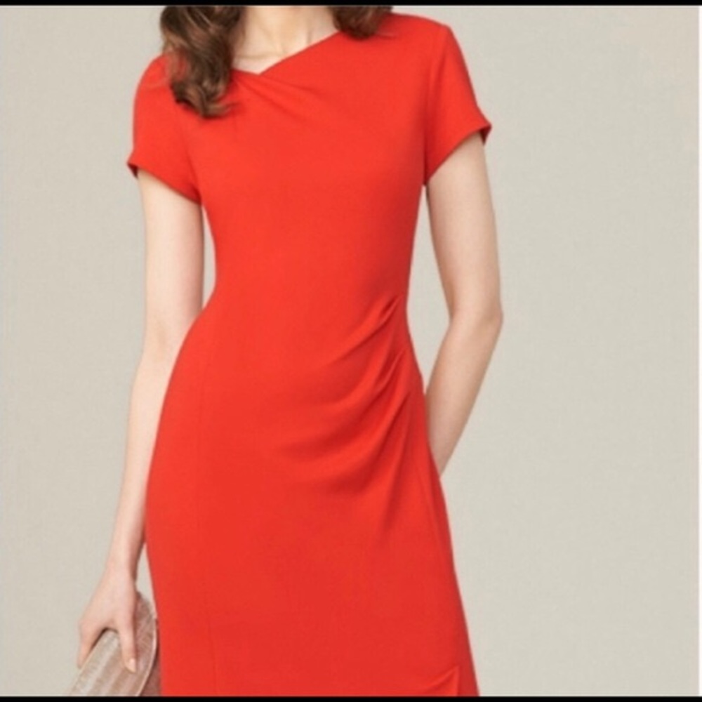 LK Bennett Red Asymmetrical Sheath Dress
